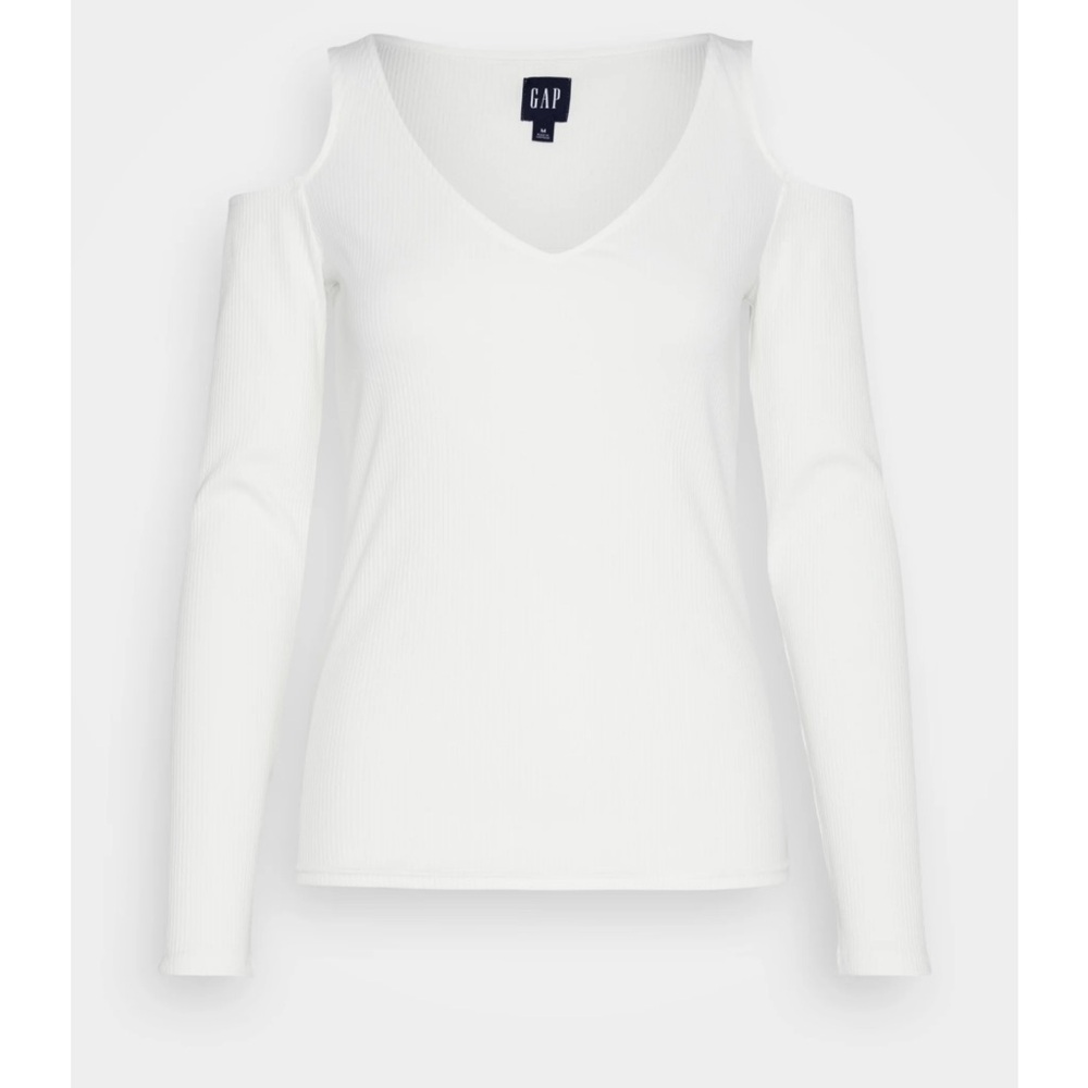 Gap Womens White Ribbed Cold Shoulder Long Sleeve V-Neck Top 484397-00-1 S